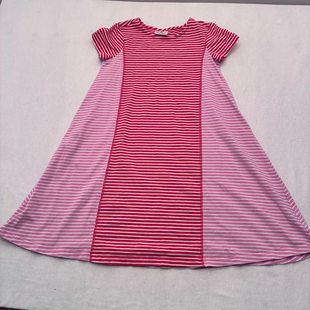Hanna Andersson Girls Red Pink Striped Short Sleeve A-Line Dress Size 140 US 10